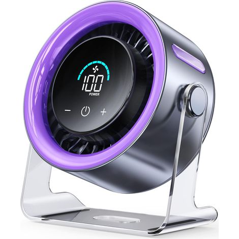 Ventilateur de bureau USB pour chambre, ventilateur de table silencieux à 100 vitesses avec affichage numérique et flux d'air turbo, petit ventilateur de bureau rotatif à 120° avec batterie rechargeab (1/5)