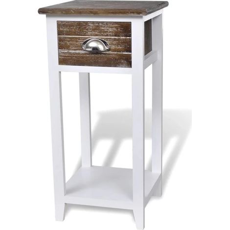 Mesita de noche cómoda mueble de dormitorio con 1 cajón marrón y blanco 1402160