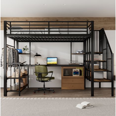 MEUBLIV Letto a soppalco 120x200 cm nero e legno scuro – con contenitore, senza materasso (1/5)