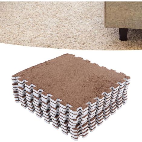 Lot de 10 tapis de sol en mousse pelucheuse, épais et doux, à joints prédécoupés et emboîtables, marron (1/4)