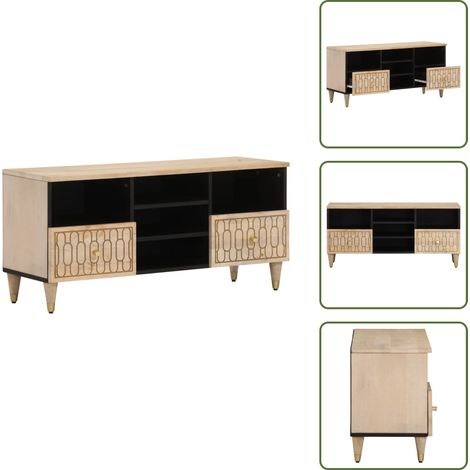 The Living Store Meuble TV 100x33x46 cm bois massif de manguier - Meubles Tv - Meuble Tv - Support Tv - Unit Tv - Meuble En Bois Massif (1/5)
