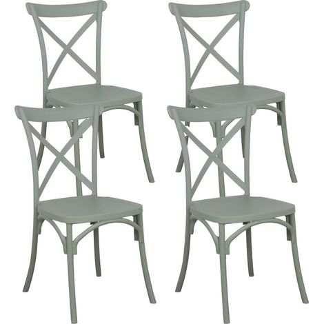 Oviala – Lot de 4 chaises de jardin en plastique vert sauge – Empilables pour rangement facile – Hauteur d'assise 46 cm – Charge maximale 100 kg