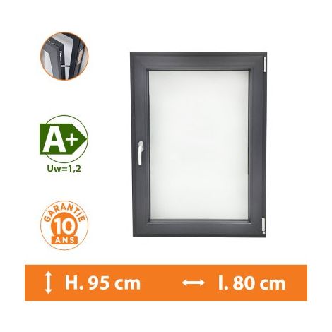 Direct Fenêtres – Fenêtre PVC 1 vantail gris anthracite – H.95 x l.80 cm – Double vitrage 4/16/4 avec argon – Ouverture oscillo-battante 5 points de sécurité (1/4)