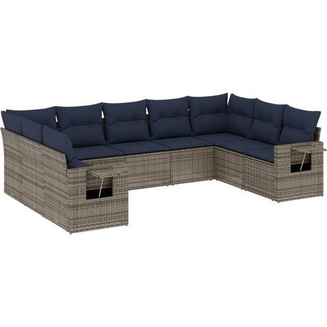 Maison Exclusive - 9-teiliges Gartensofa-Set mit Kissen, grau, Po (1/5)