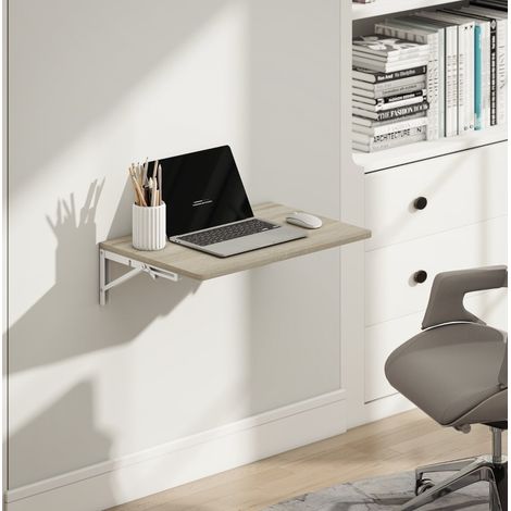 Mesa de pared plegable de madera y metal color roble 60 x 40 cm ahorra espacio (1/5)