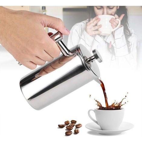 Cafetière à piston, cafetière à piston à double paroi en acier inoxydable, 350 ml, avec filtre (1/3)