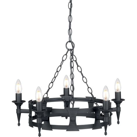Elstead Saxon - Lampadario 5 Luci Finitura Nera, E14