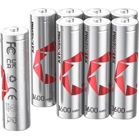 Rechargeables Piles AA (Lot de 8), 3600mWh Double A Pile 1,5V Lithium AA/HR6 Batteries Rechargeables 1600 + Cycles Haute Performance et Longue Durée avec Boîte de Stockage (sans Chargeur) (1/5)