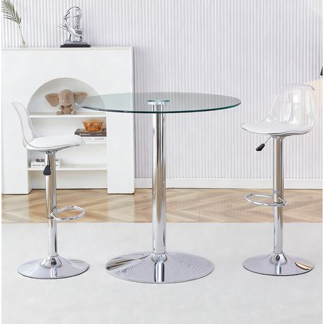 Bartisch Set rund mit 2 Barhockern Glas transparent OKMYHOME (1/5)