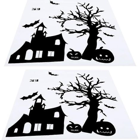 Lot de 2 Décorations Murale Halloween Citrouille Maison Hantée Stickers Autocollants Amovibles pour Chambre (1/5)