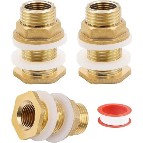 Set di 3 raccordi da 1/2" per serbatoi di acqua piovana, connettore per serbatoi d'acqua, raccordo in ottone per rubinetti, secchi e serbatoi d'acqua, con nastro sigillante per cavi.