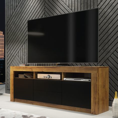 Shine TV Unit - Dark Oak with Black Matt Doors - 160cm (1/5)