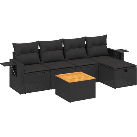 Set Divano da Giardino 6 pz con Cuscini Nero in Polyrattan vidaXL (1/4)