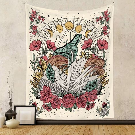 Tissu de fond pour tapisserie, tissu décoratif, tapisserie bohème, tapisserie papillon 100 x 150 cm (1/2)