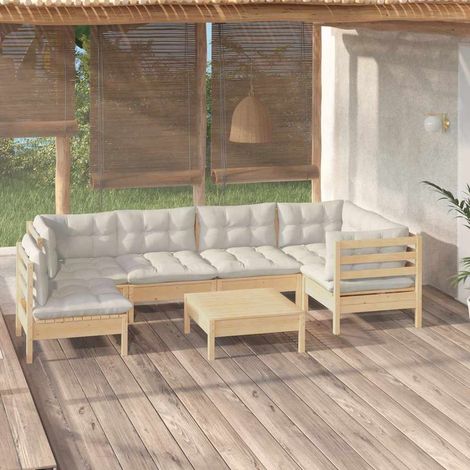 vidaXL Muebles de jardín 7 piezas cojines madera de pino color crema (1/4)