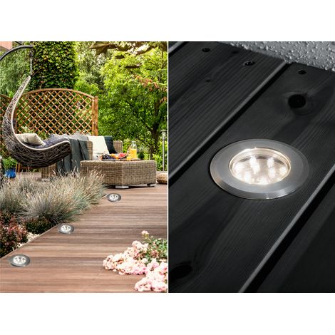 Mini LED Bodeneinbauspots Edelstahl/Glas Basisset 3er SET mit Trafo Ø7cm IP44 (1/5)