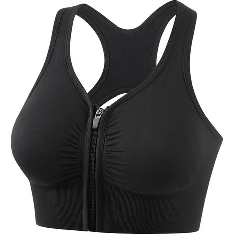 Hochwertiger Sport-BH mit starkem Halt, Frontreißverschluss, ohne Bügel, atmungsaktiv, dehnbar und stützend. Ideal zum Laufen, für Yoga und Fitness. Schwarz, Größe L. (1/5)