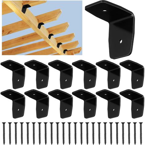 MorningRo - 12 clips negros para pérgola, soportes de viga de acero galvanizado, clips para huracanes, abrazaderas para pérgola con tornillos, viga de madera, viga de techo (2 pulgadas) (1/5)