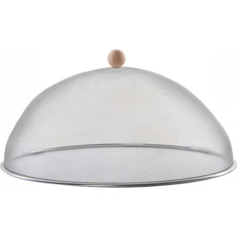 Ac-Deco – Cloche de table en inox 43 cm – Manche en bois de hêtre – Protection contre les insectes – Pour aliments et boissons (1/5)