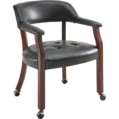 Padma House Große Esszimmerstühle mit Rollen und Arme, Rolling Dining Stühles mit Rädern, Akzent Spiel Stühle-Boss Caption's-Stühle, 66CM x 64CM x 66.5CM, Kirsche Beine & Schwarz SY-1533-BK