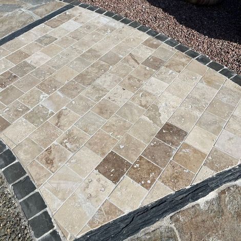 Pavé Travertin Rustic beige Vieilli - 15x15x3 cm - Couche 1m²