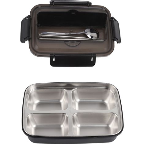 4-teilige Lunchbox aus Edelstahl (304), passendes Geschirr, tragbar für Schule und Büro, schwarz (1/5)