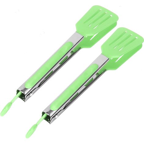 2 Stück Küchenzangen aus Edelstahl mit Nylon-Vierkantkopf, Grillzangen, Universalzangen zum Kochen (Grün) (1/5)