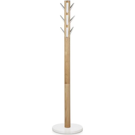 Umbra Flapper Attaccapanni da terra con 9 ganci ribaltabili, Legno di hevea, Bianco/naturale (1/5)