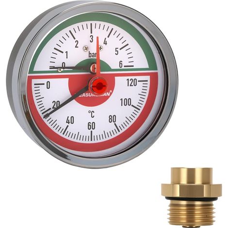 Thermo-manomètre, cadran 80 mm, 0-6 bar/120 °C, boîtier en acier noir, raccord arrière 1/2" BSP (1/5)
