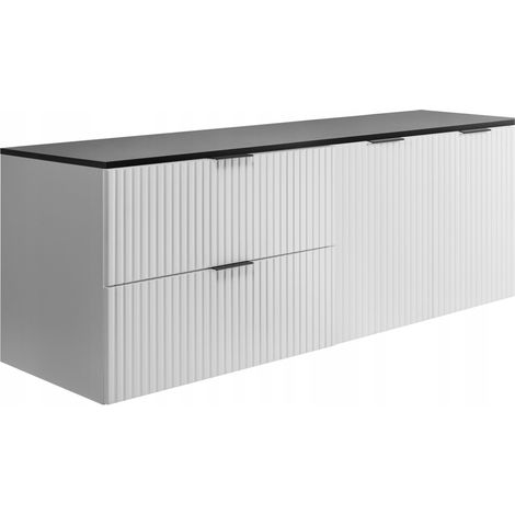 Waschtischunterschrank 160 cm - Weiß und Schwarz - Modernes Design - Geriffelte MDF-Fronten