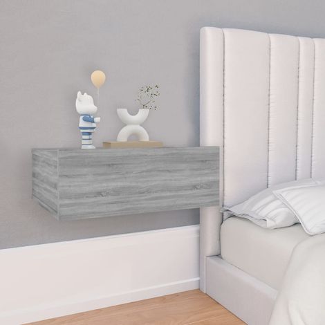 Mesita de noche flotante madera contrachapada gris 40x30x15cm vidaXL