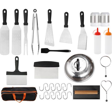 d’accessoires 29 pièces pour grill, ensemble d’accessoires barbecue à table plate pour les chefs Blackstone et de camp, ensemble de spatules barbecue avec spatule grossissante, couvercle de cuisson, (1/5)