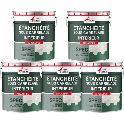 Arcane Industries – Imperméabilisant sous carrelage 5 x 15 Kg – Résine souple et adhérente – Application intérieure pour douches et cuisines – Résistance à la fissuration
