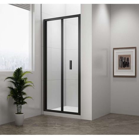 Polysan Easy Black - Puerta de ducha plegable de 90 x 190 cm, cristal transparente/negro mate EL1990B (1/5)