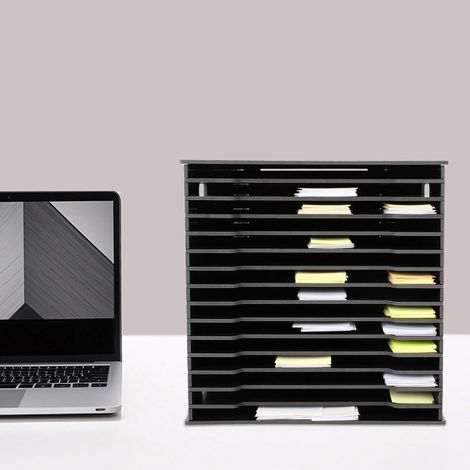 Scrapbook-Papier-Organizer mit 15 Ebenen, Schreibtisch-Scrapbooking-Papierrack, PVC Briefablage, Dokumentenhalter, Aktenordner für zu Hause, Bibliothek, Büro, 30,5 x 30,5 cm (Schwarz) (1/5)