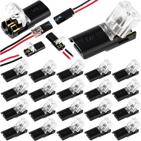 60pcs Quick Clip Wire Connector Fasteners, Plug-in Cable Quick Connectors with Locking Loop, Double Wire Snap-on Blocks for 18-22AWG Low Voltage Cable LED Strips DIY (1/5)
