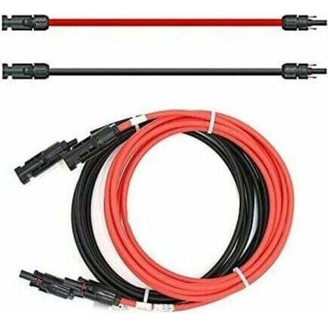 Câble d'extension - Double extrémité - Câble solaire - Rouge/Noir - 6 mm² - Avec connecteur solaire intégré (2 x 2 m) (1/4)