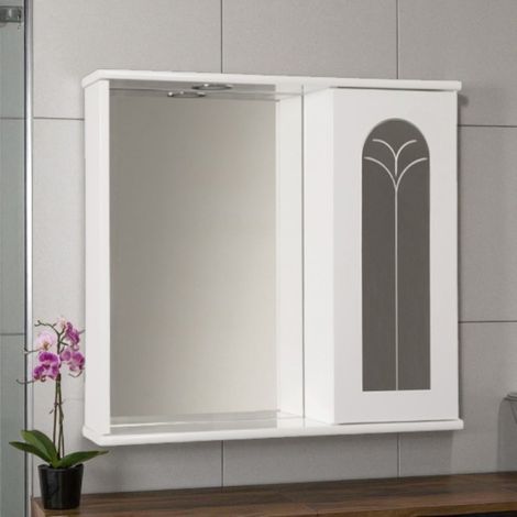 Specchiera contenitore 69 cm con anta palme e luce Led Bianco Lucido (1/2)