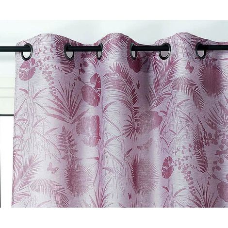 Rideau tamisant motif tropical rose - 140x270cm - Rose (1/2)
