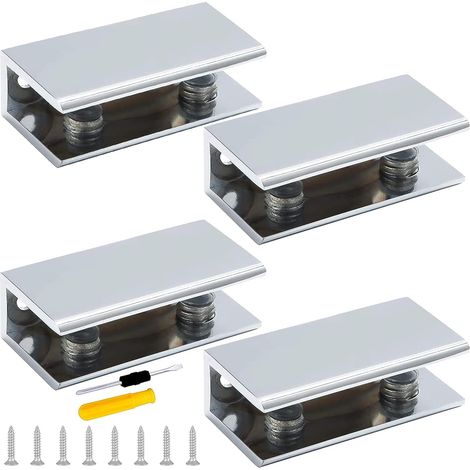 QAZQA 4 Pcs Pince à Verre Rectangulaire, Aluminium Support D'étagère en Verre 8-10mm, pour Fenêtre Balustrade Escalier Salle de Bain, avec Vis et Tournevis (1/5)