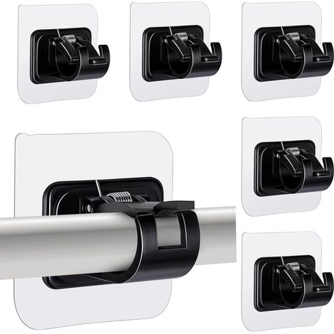 6 supports de tringle à rideaux auto-adhésifs, réglables et sans clous, fixation murale (noir)