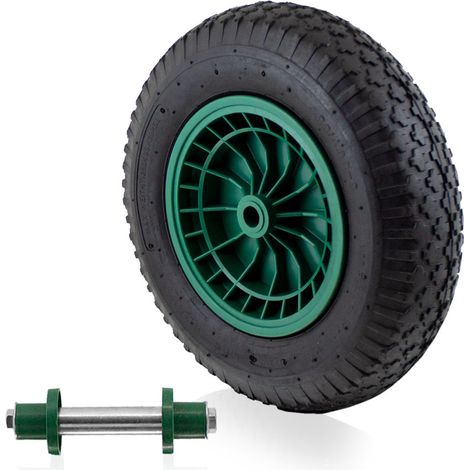 Ersatzrad Schubkarrenrad Schubkarre Rad Reifen Luftrad Luftbereifung Felge 4.80/4.00 max 250Kg mit Stahlachse 130mm (1 Rad + Achse) (1/5)