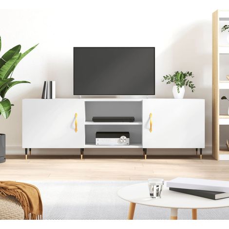 Meuble TV  Banc TV Armoire de rangement blanc 150x30x50 cm bois d'ingénierie 32011 (1/5)
