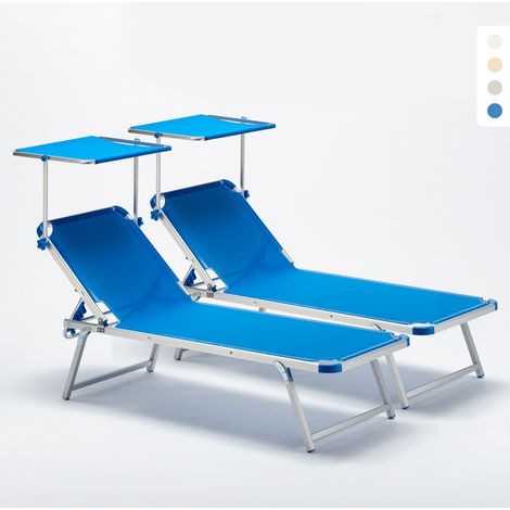 2er Set Aluminium Sonnenliegen mit Sonnendach Nettuno - Blau (1/5)