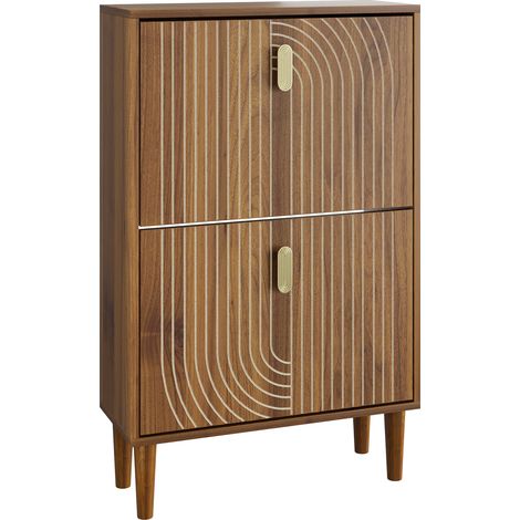 Zapatero freestanding de 2 puertas abatibles, 60 cm, MDF y aglomerado, marrón (1/5)