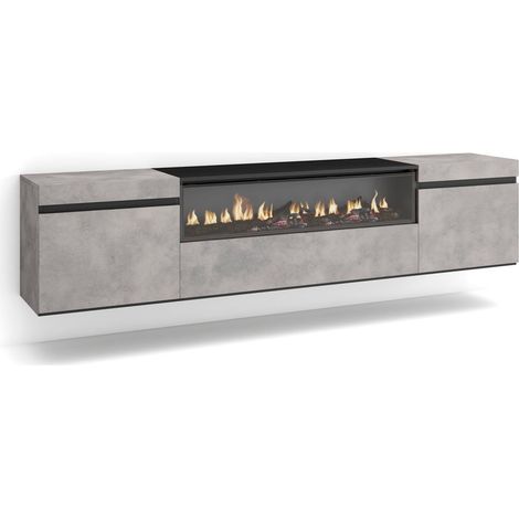 Skraut Home Mobile TV Soggiorno Ampio spazio a disposizione 200x45x35cm Per TV fino a 80" Camino elettrico Sospeso, da appendere Stile moderno Cemento (1/4)