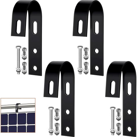 Crochets Panneau Solaire Balcon, 4 Pièces, Inox 304 Sans Perçage Acier Inoxydable 304 Noir, 4 Crochets et Visserie Complète, pour Balcon, Garde-Corps et Clôture sans Perçage (1/5)