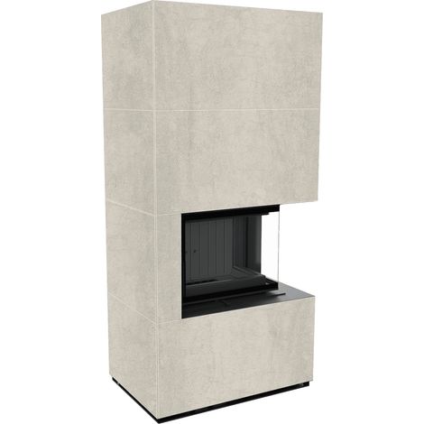 Kaminbausatz KRATKI FLOKI BOX rechts 8 kW Ø 160 Quarzsinter NATURALI PIETRA DI SAVOIA PERLA BOCCIARDATA schwarz Verkleidung (1/4)