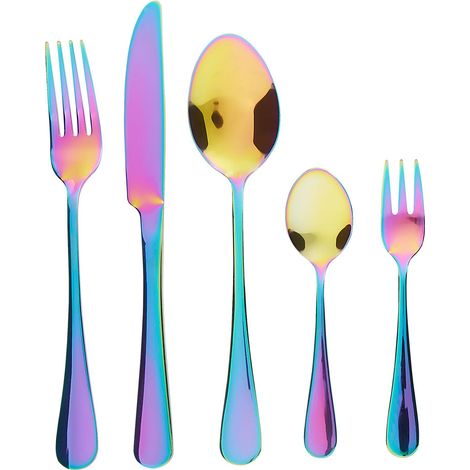 Set di posate moderne 30 pezzi per 6 persone Coltello forchetta cucchiaio cucchiaio forchetta torta acciaio inox multicolore Fusilli