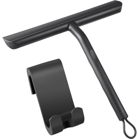 Raclette de Douche Nettoyage sans Traces pour Porte en Verre,Raclette Salle de Bain avec Support-21cm Noir,Raclette Silicone pour Vitre de Voiture,Miroir etc (1/4)